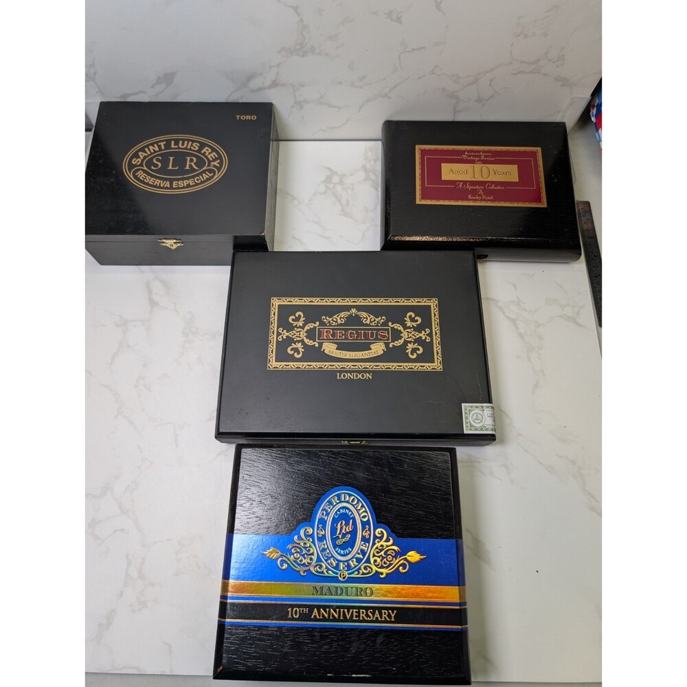 Cigar Box Lot 4 Perdomo Regius Rocky Patel SLR Wood Boxes Black